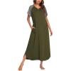 Ekouaer Long Nightgown Women’s Loungewear Short Sleeve Sleepwear Full Length Sleep Shirt with Pockets(Army Green/Grey)