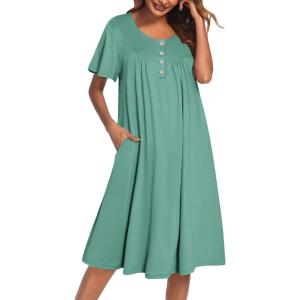 Ekouaer House Dress for Women with Pockets Short Sleeve Moo Moos Plus Size Nightgowns Floral Print Mumu Dresses(Green)