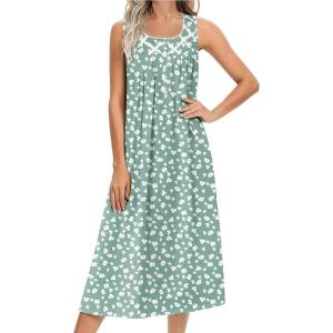 Ekouaer Nightgowns for Women Cotton Long Night Gown Sleeveless Sleep Dress Victorian Nightdress Ladies Sleepwear S-XXXL(Green White Florals)