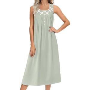 Ekouaer Nightgowns for Women Cotton Long Night Gown Sleeveless Sleep Dress Victorian Nightdress Ladies Sleepwear S-XXXL(Light Green)
