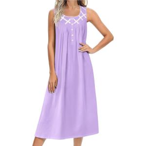 Ekouaer Nightgowns for Women Cotton Long Night Gown Sleeveless Sleep Dress Victorian Nightdress Ladies Sleepwear S-XXXL(Light Purple)