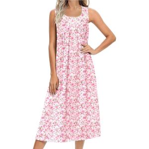Ekouaer Nightgowns for Women Cotton Long Night Gown Sleeveless Sleep Dress Victorian Nightdress Ladies Sleepwear S-XXXL(Pink Florals)
