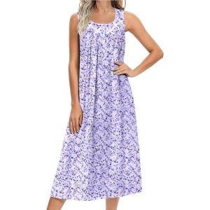 Ekouaer Nightgowns for Women Cotton Long Night Gown Sleeveless Sleep Dress Victorian Nightdress Ladies Sleepwear S-XXXL(Purple Abstract Dots)