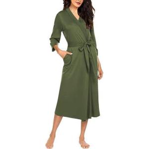 Ekouaer Women Robe Long Knit Bathrobe Lightweight Soft Summer kimono Robes Casual Loungewear with Attached belt(Army Green)