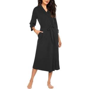 Ekouaer Women Robe Long Knit Bathrobe Lightweight Soft Summer kimono Robes Casual Loungewear with Attached belt(Black)