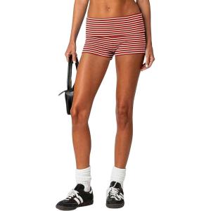 Ekouaer Womens Fold Over Shorts Sexy Low Waist Lounge Shorts Y2K Pajama Micro Bottoms Summer Foldover Sleep Shorts(Red Stripe)