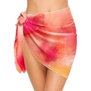 Ekouaer Women’s Short Sarongs Chiffon Cover Ups Sheer Bikini Wraps for Swimwear S-3XL(Orange Red Tie Dye)
