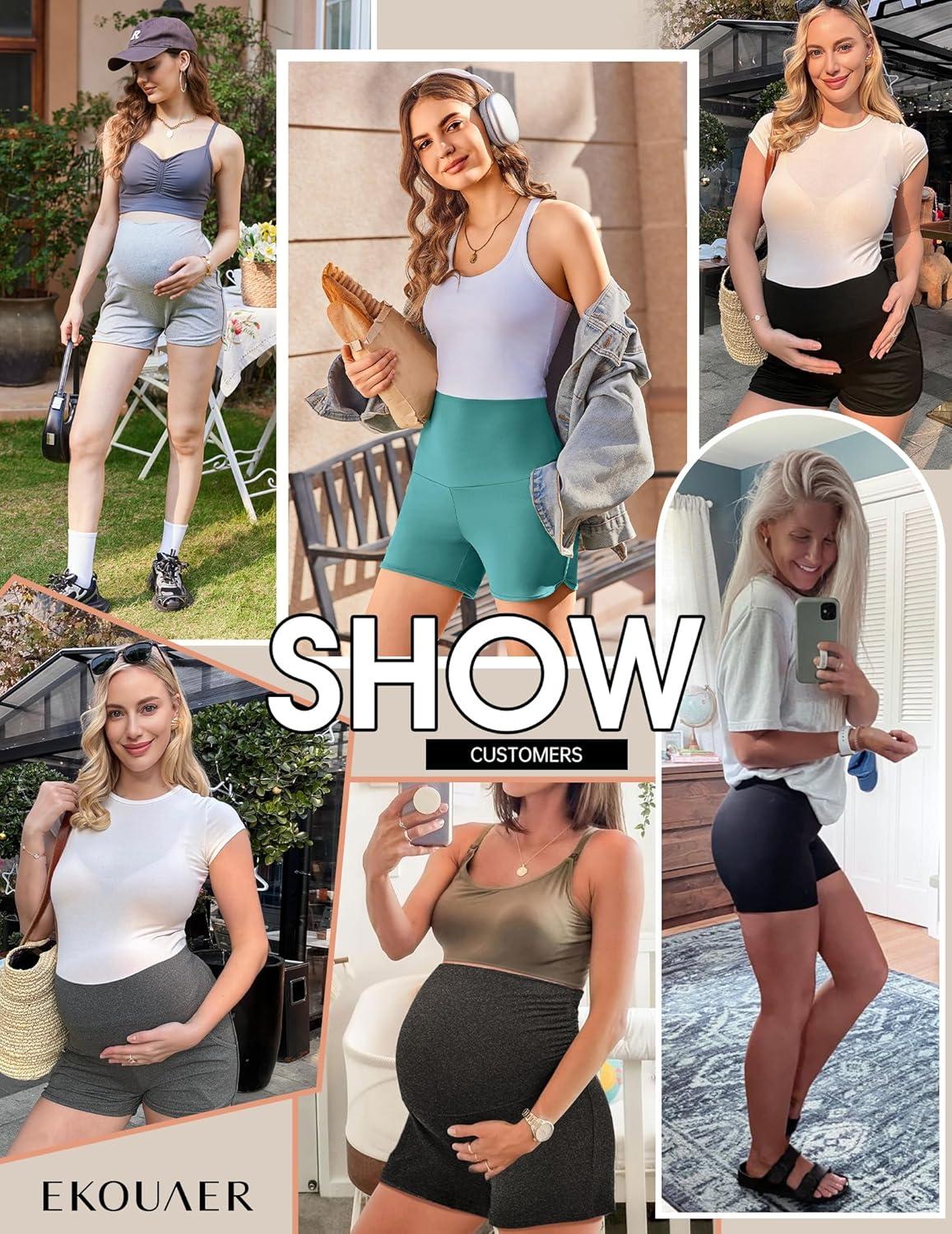 imageEkouaer 3 Pack Maternity Shorts Over The Belly with Pockets Summer Workout Pregnancy Shorts Stretchy Lounge PajamaBlackDark GreyNavy Blue