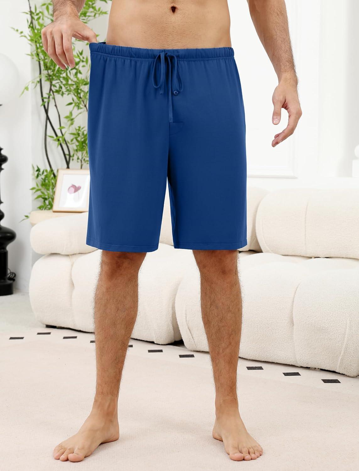imageEkouaer Mens Pajama Shorts Bamboo Rayon Pj Bottoms Soft Sleep Shorts Soft Drawstring Loungewear With Pockets 2 Pack S3XL01 Formal Grey and Blue