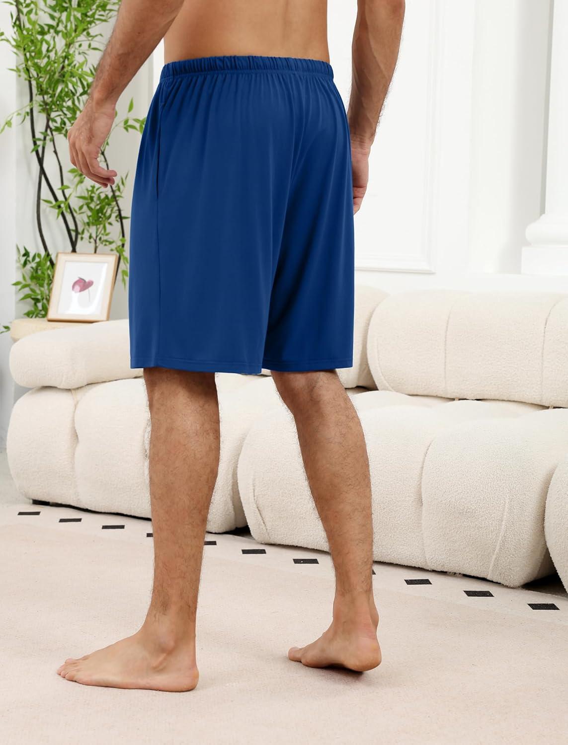 imageEkouaer Mens Pajama Shorts Bamboo Rayon Pj Bottoms Soft Sleep Shorts Soft Drawstring Loungewear With Pockets 2 Pack S3XL01 Formal Grey and Blue