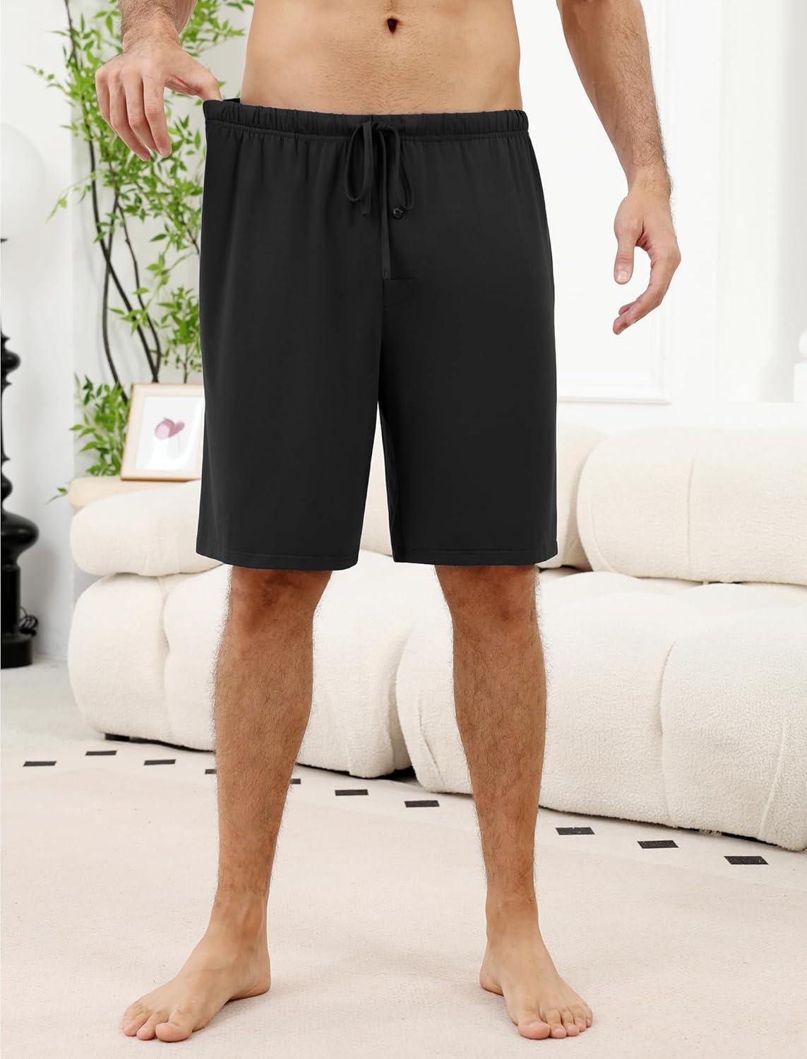 imageEkouaer Mens Pajama Shorts Bamboo Rayon Pj Bottoms Soft Sleep Shorts Soft Drawstring Loungewear With Pockets 2 Pack S3XLBlack and Blue2 Pcs