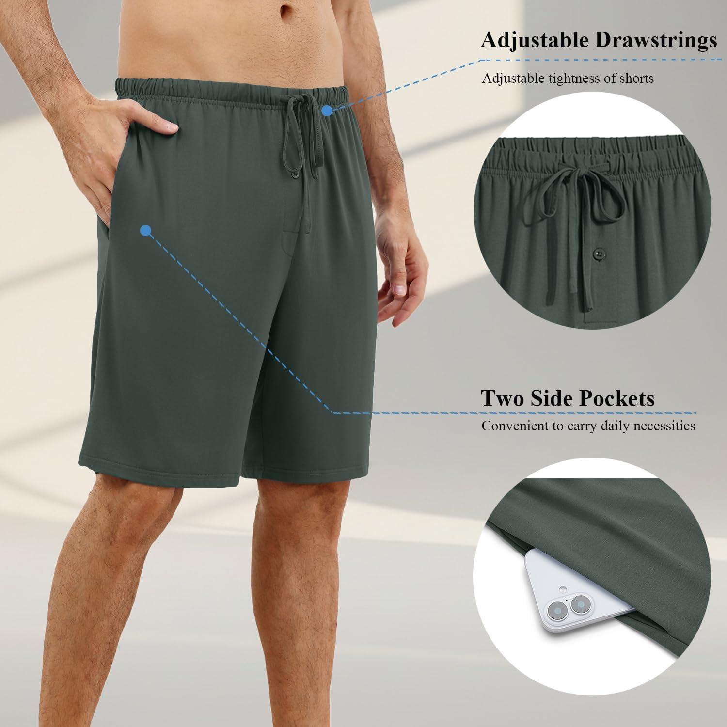 imageEkouaer Mens Pajama Shorts Bamboo Rayon Pj Bottoms Soft Sleep Shorts Soft Drawstring Loungewear With Pockets 2 Pack S3XLBlack and Blue2 Pcs
