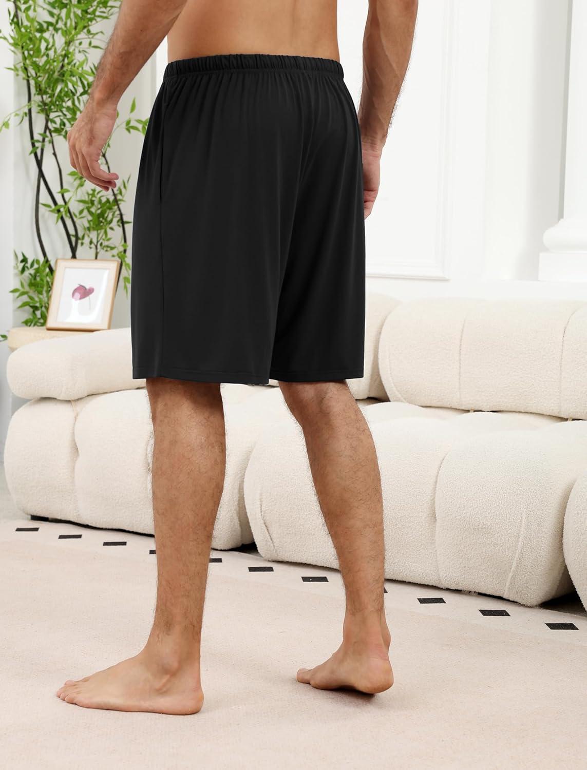 imageEkouaer Mens Pajama Shorts Bamboo Rayon Pj Bottoms Soft Sleep Shorts Soft Drawstring Loungewear With Pockets 2 Pack S3XLBlack and Blue2 Pcs