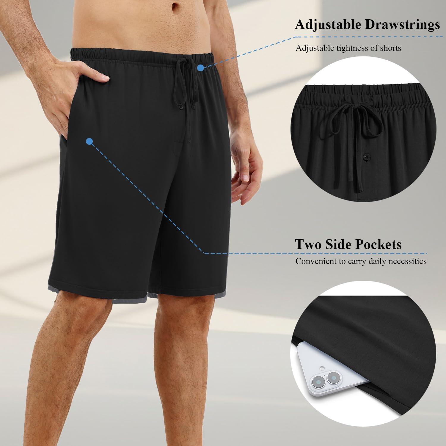 imageEkouaer Mens Pajama Shorts Bamboo Rayon Pj Bottoms Soft Sleep Shorts Soft Drawstring Loungewear With Pockets 2 Pack S3XLBlack and Dark Grey2 Pcs
