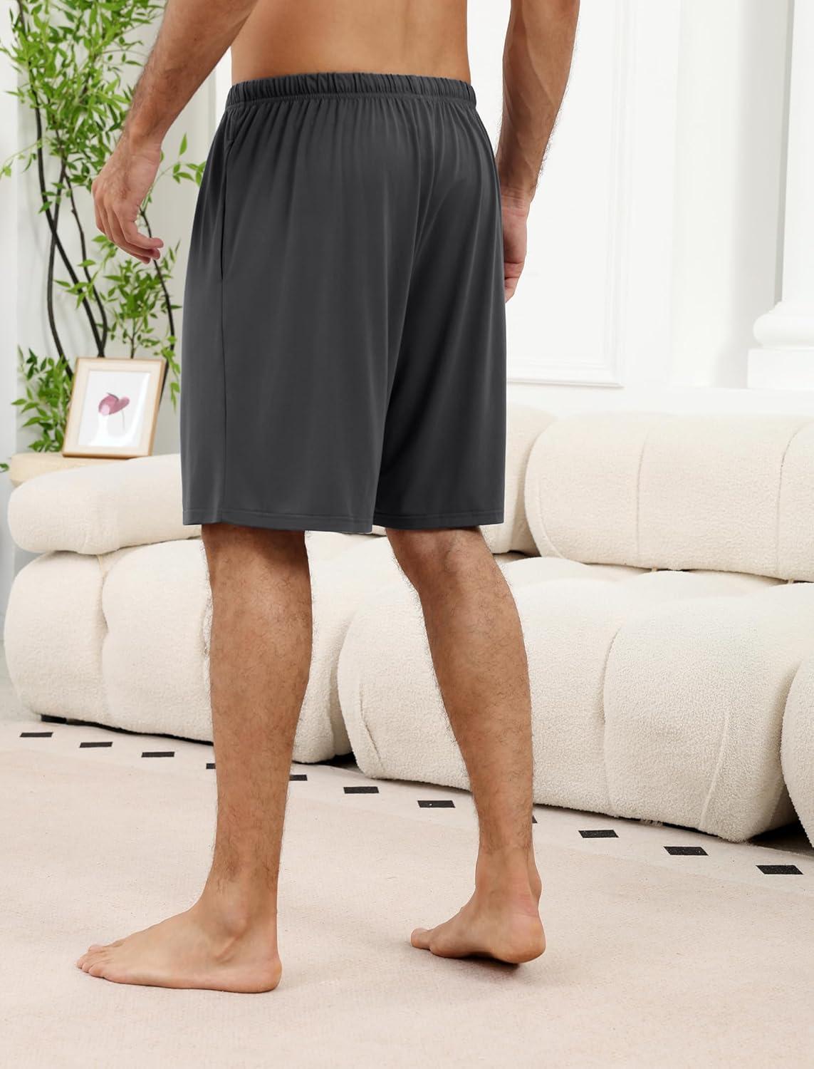 imageEkouaer Mens Pajama Shorts Bamboo Rayon Pj Bottoms Soft Sleep Shorts Soft Drawstring Loungewear With Pockets 2 Pack S3XLBlack and Dark Grey2 Pcs