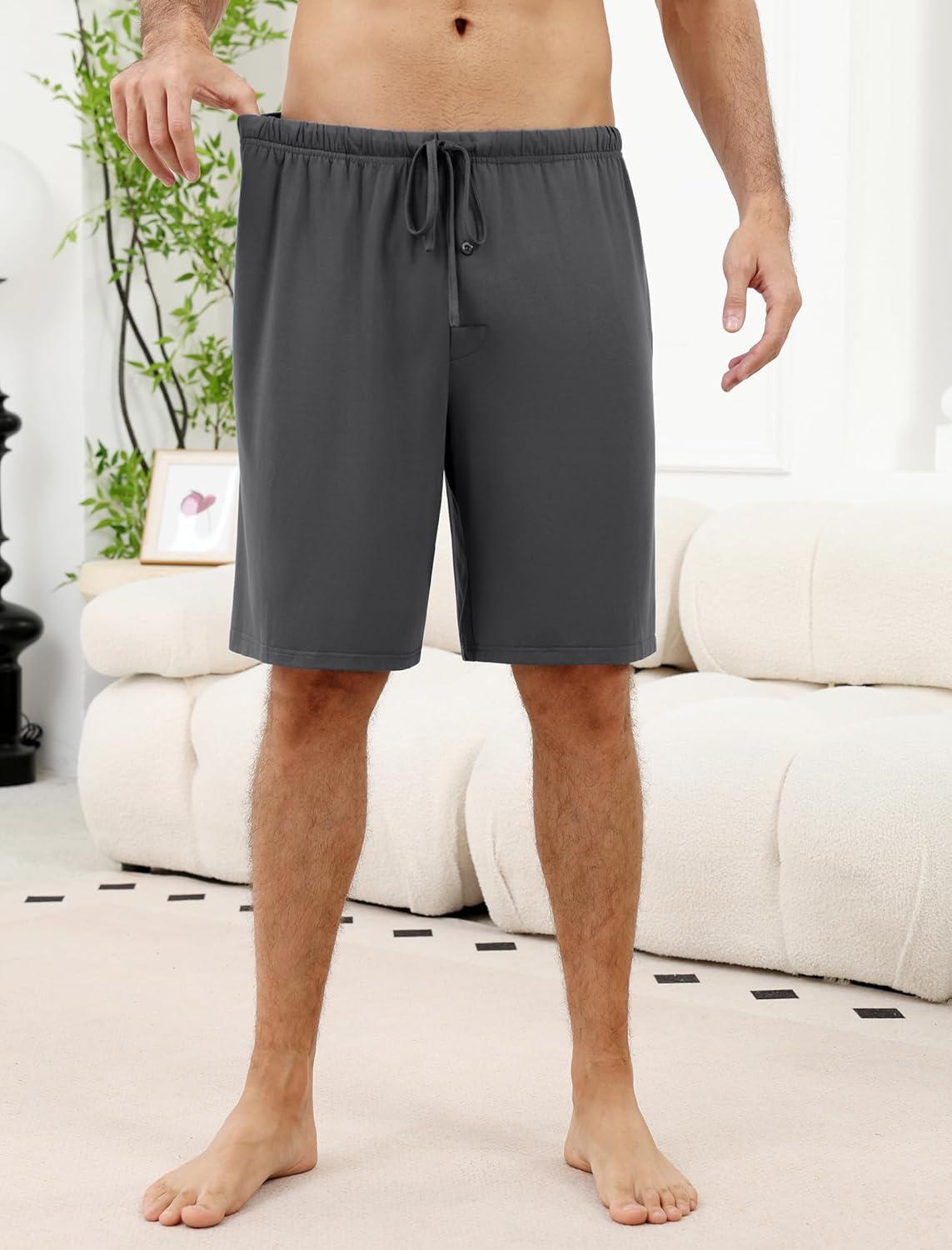 imageEkouaer Mens Pajama Shorts Bamboo Rayon Pj Bottoms Soft Sleep Shorts Soft Drawstring Loungewear With Pockets 2 Pack S3XLBlack and Dark Grey2 Pcs