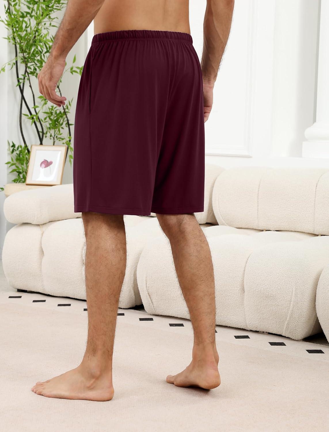 imageEkouaer Mens Pajama Shorts Bamboo Rayon Pj Bottoms Soft Sleep Shorts Soft Drawstring Loungewear With Pockets 2 Pack S3XLBlack and Red2 Pcs