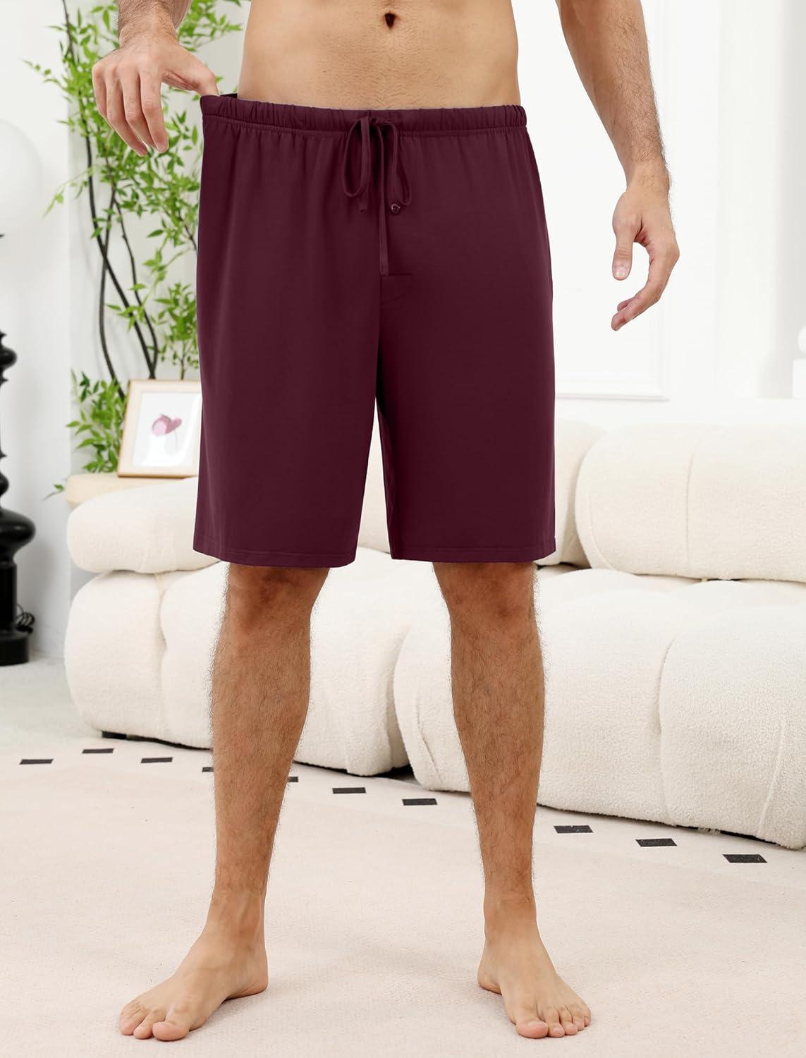 imageEkouaer Mens Pajama Shorts Bamboo Rayon Pj Bottoms Soft Sleep Shorts Soft Drawstring Loungewear With Pockets 2 Pack S3XLBlack and Red2 Pcs