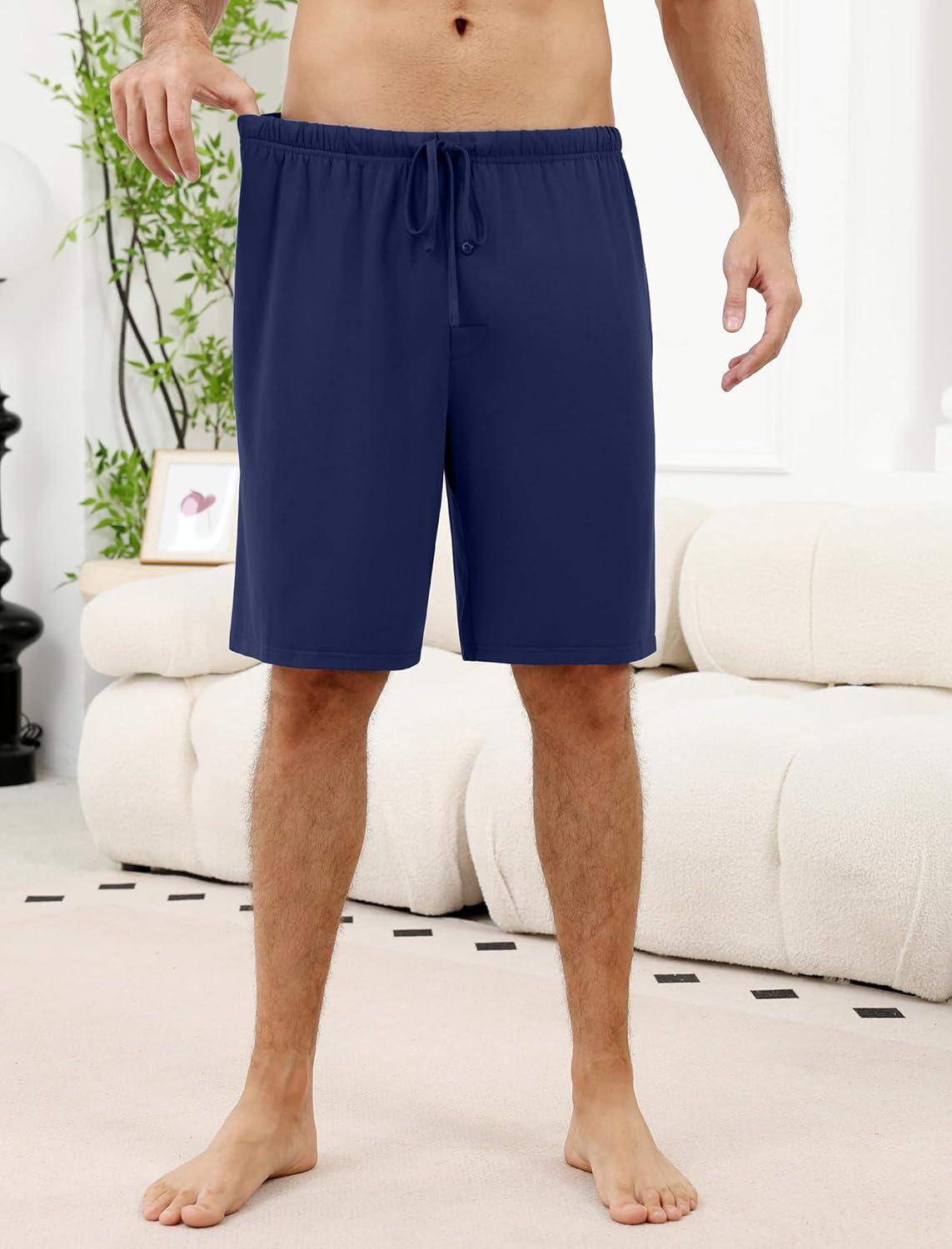 imageEkouaer Mens Pajama Shorts Bamboo Rayon Pj Bottoms Soft Sleep Shorts Soft Drawstring Loungewear With Pockets 2 Pack S3XLBlue and Navy Blue2 Pcs