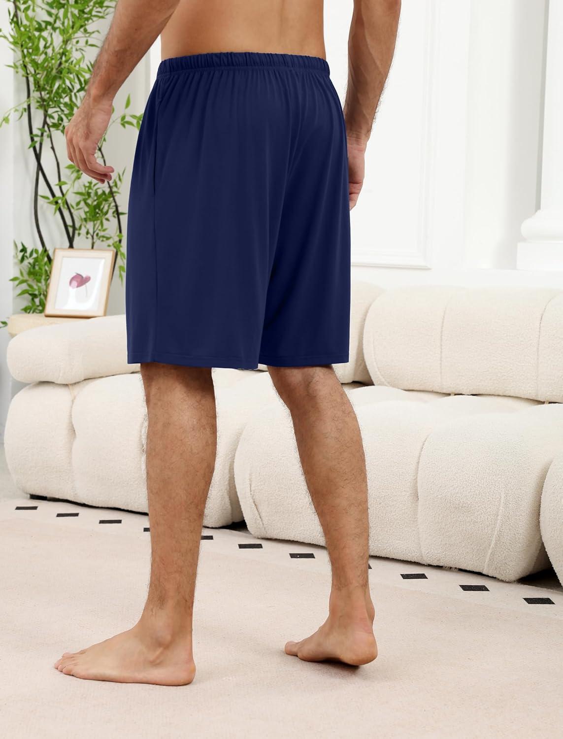 imageEkouaer Mens Pajama Shorts Bamboo Rayon Pj Bottoms Soft Sleep Shorts Soft Drawstring Loungewear With Pockets 2 Pack S3XLBlue and Navy Blue2 Pcs