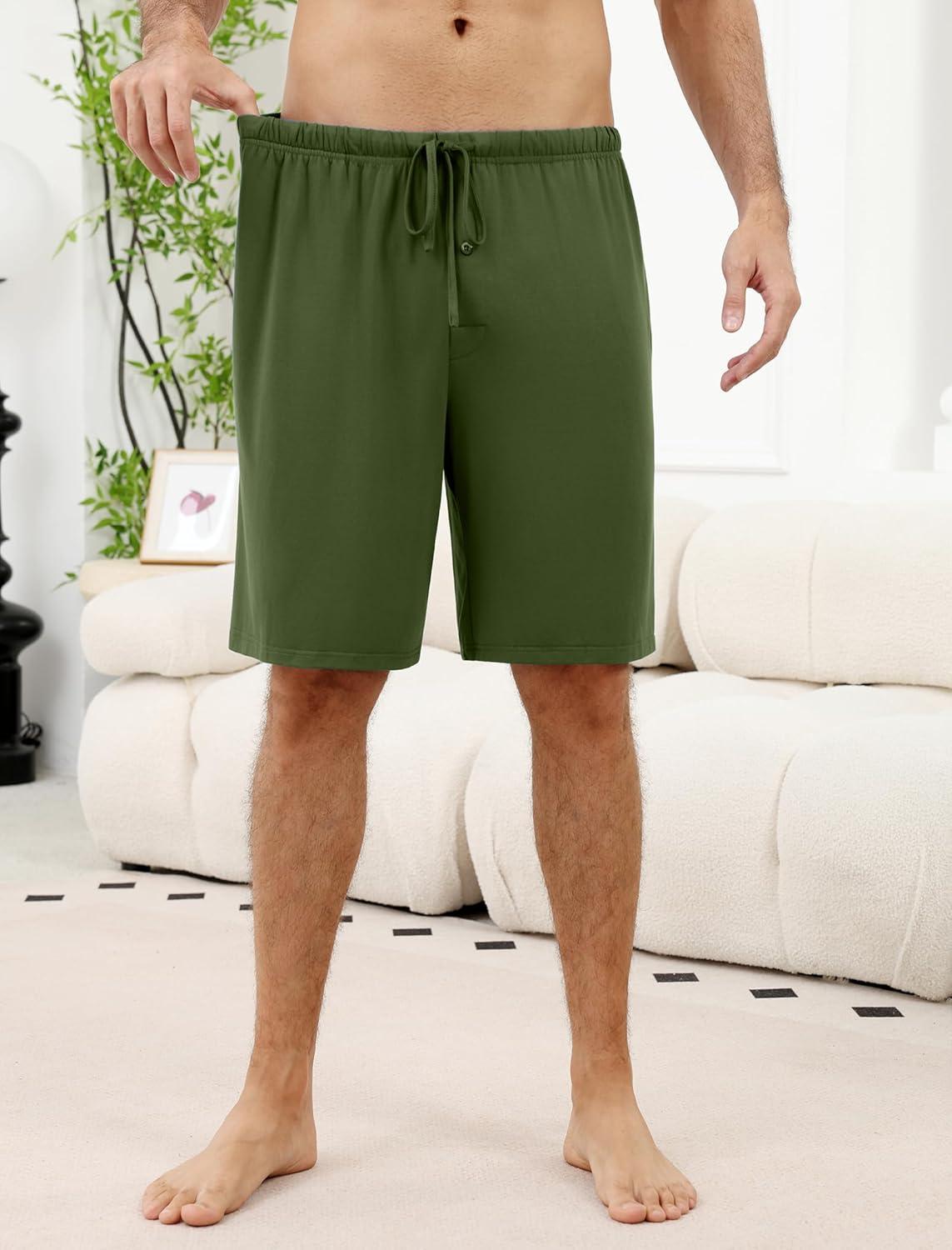 imageEkouaer Mens Pajama Shorts Bamboo Rayon Pj Bottoms Soft Sleep Shorts Soft Drawstring Loungewear With Pockets 2 Pack S3XLDark Grey and Army Green2 Pcs
