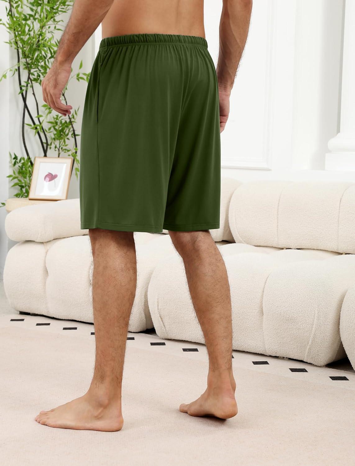 imageEkouaer Mens Pajama Shorts Bamboo Rayon Pj Bottoms Soft Sleep Shorts Soft Drawstring Loungewear With Pockets 2 Pack S3XLDark Grey and Army Green2 Pcs