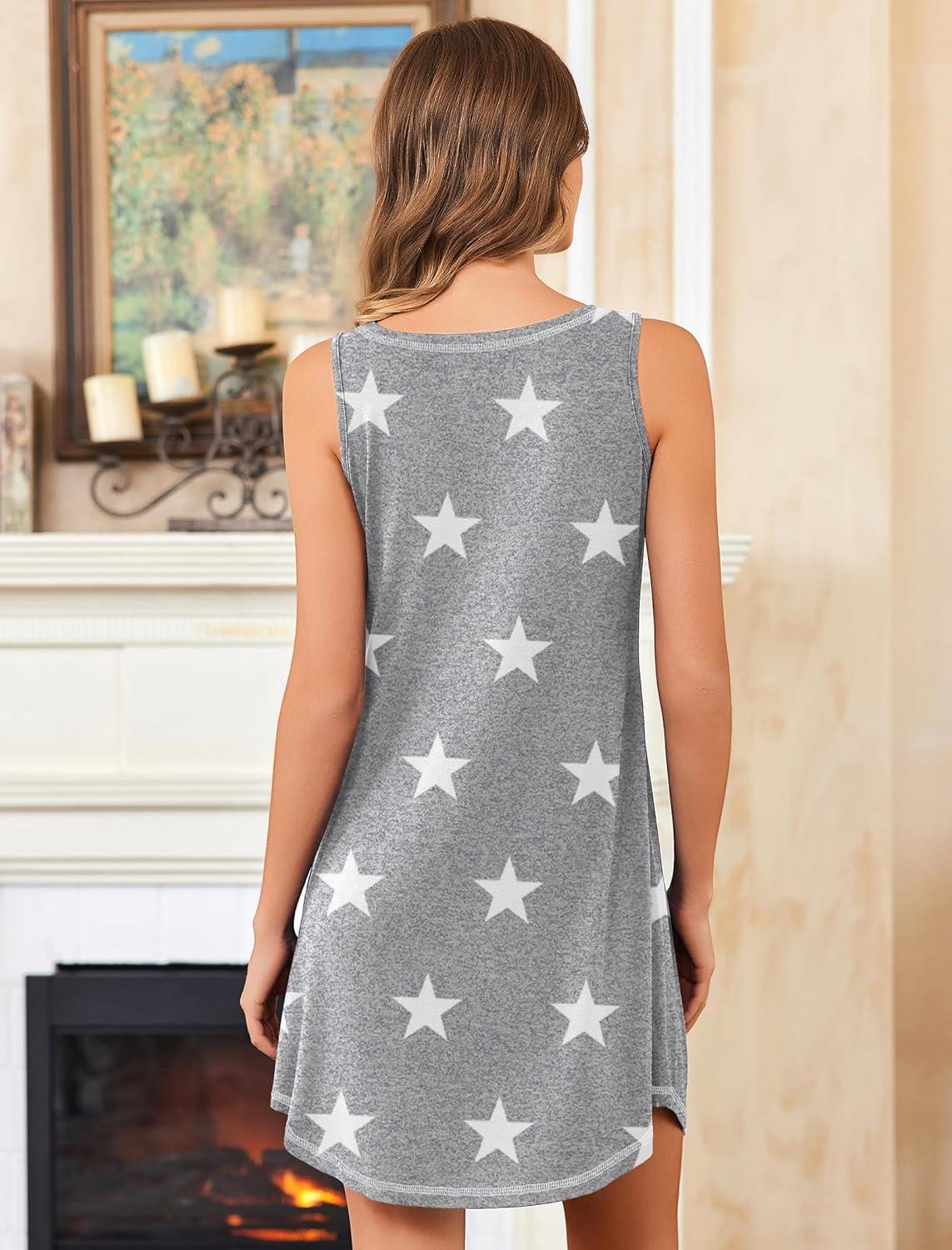 imageEkouaer Nightgowns for Women Bamboo Viscose Night Gown Sleeveless Sleepshirt Chemise Sleepwear Tank Sleep Dress S3XLGrey Stars