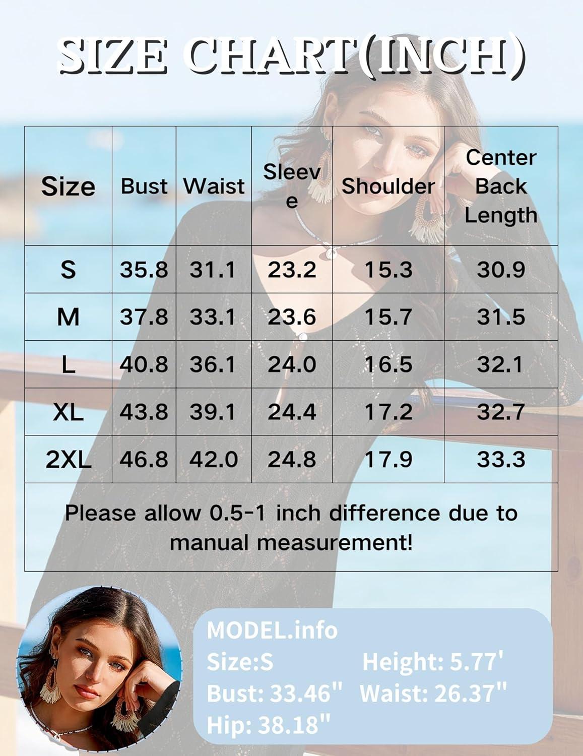 imageEkouaer Swimsuit Coverup for Women Crochet Beach Cover Up Hollow Out Long Sleeve Cover Ups 2026 Summer Vacation OutfitsLight Blue