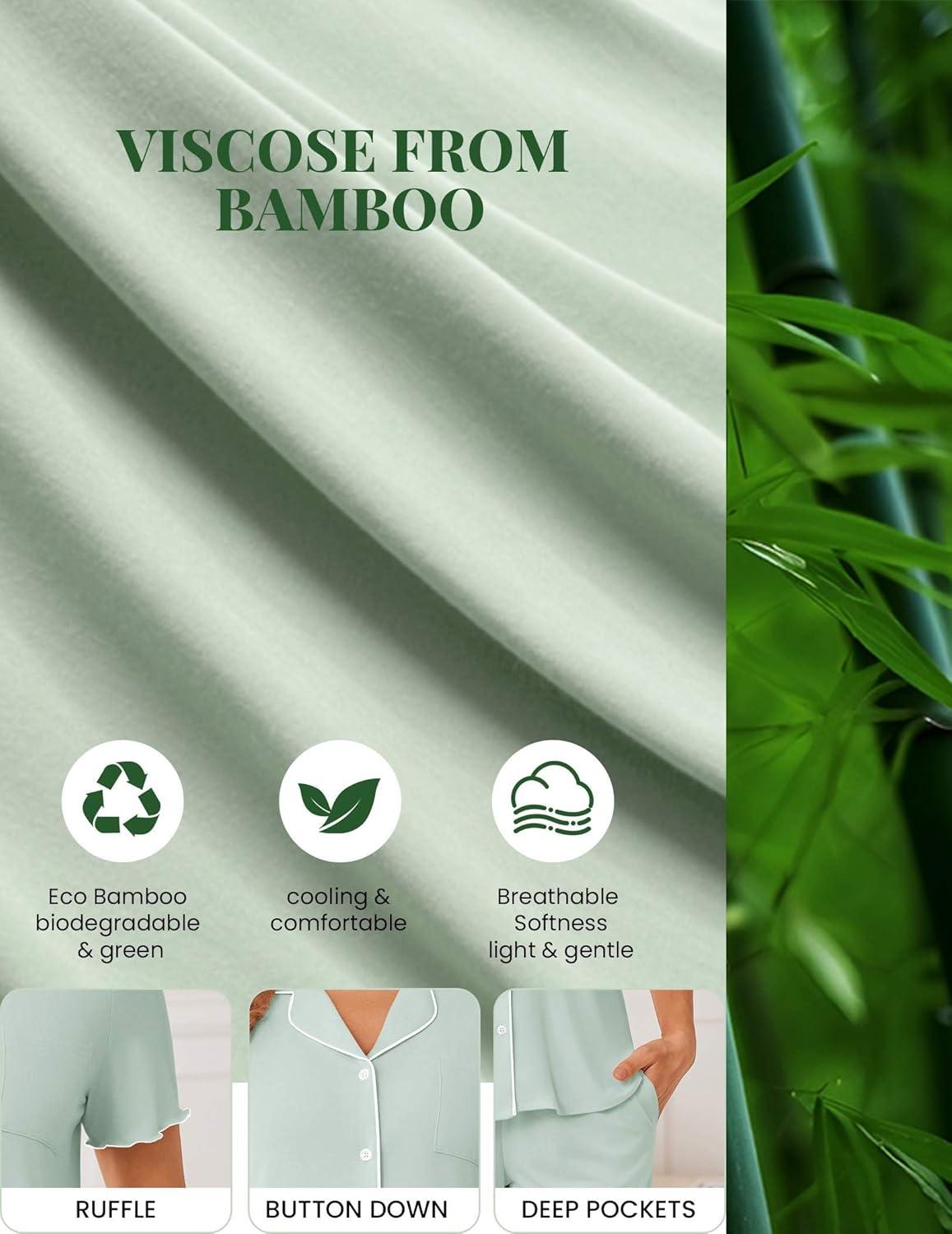 imageEkouaer Viscose from Bamboo Women Pajama Sets Button Up Cooling Pjs Short Sleeve Ruffle Sleepwear 2 Piece Lounge Shorts SetBlue
