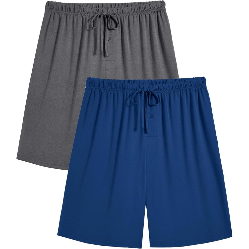 imageEkouaer Mens Pajama Shorts Bamboo Rayon Pj Bottoms Soft Sleep Shorts Soft Drawstring Loungewear With Pockets 2 Pack S3XL01 Formal Grey and Blue