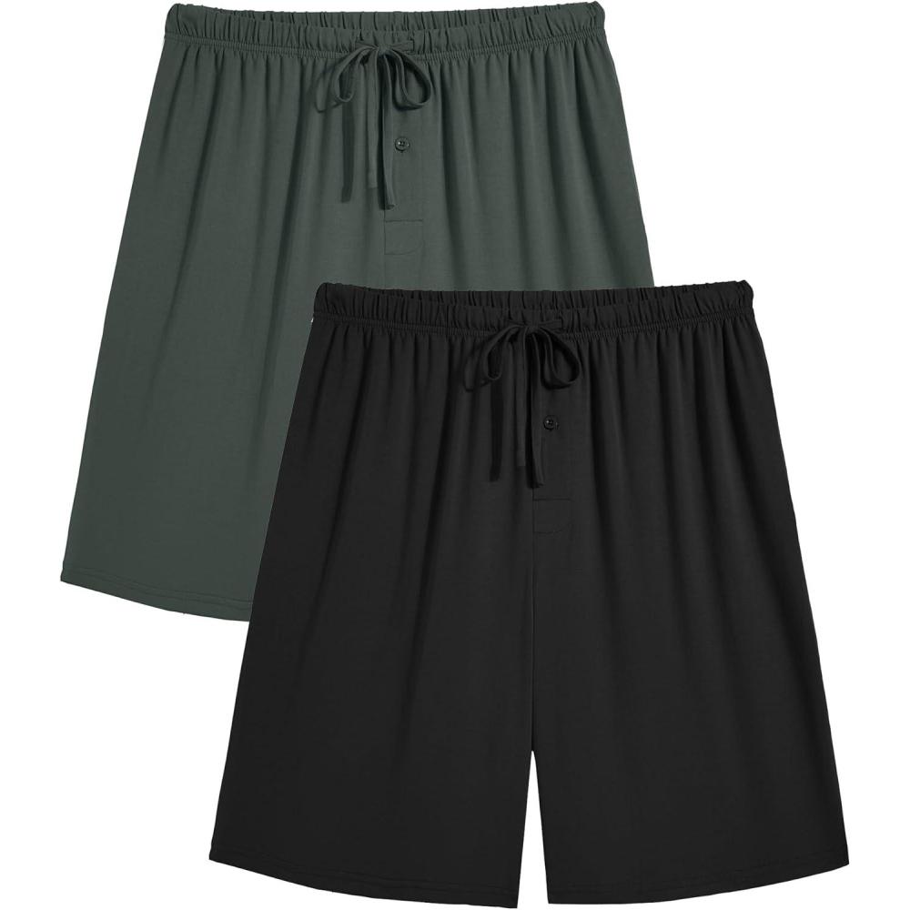 imageEkouaer Mens Pajama Shorts Bamboo Rayon Pj Bottoms Soft Sleep Shorts Soft Drawstring Loungewear With Pockets 2 Pack S3XLBlack and Blue2 Pcs