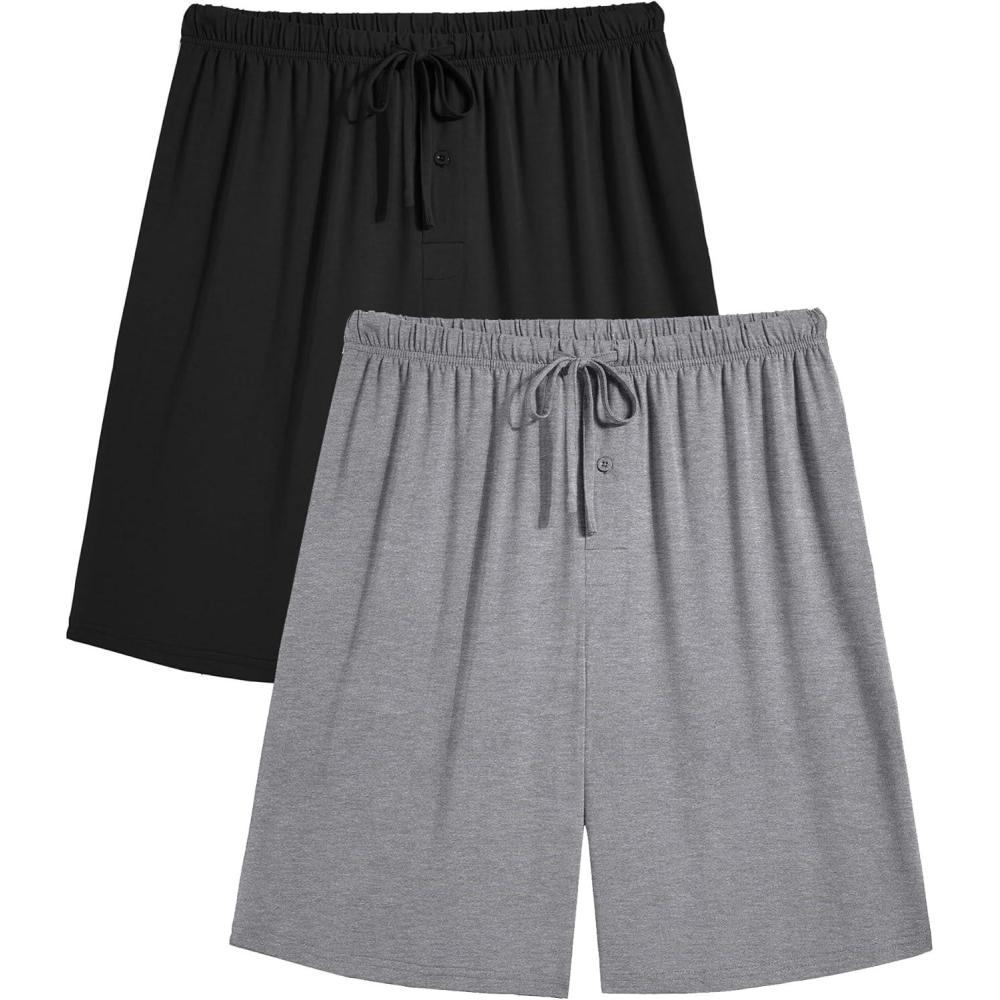 imageEkouaer Mens Pajama Shorts Bamboo Rayon Pj Bottoms Soft Sleep Shorts Soft Drawstring Loungewear With Pockets 2 Pack S3XLBlack and Light Grey2 Pcs