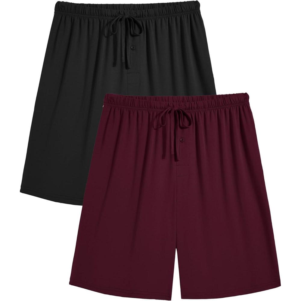 imageEkouaer Mens Pajama Shorts Bamboo Rayon Pj Bottoms Soft Sleep Shorts Soft Drawstring Loungewear With Pockets 2 Pack S3XLBlack and Red2 Pcs