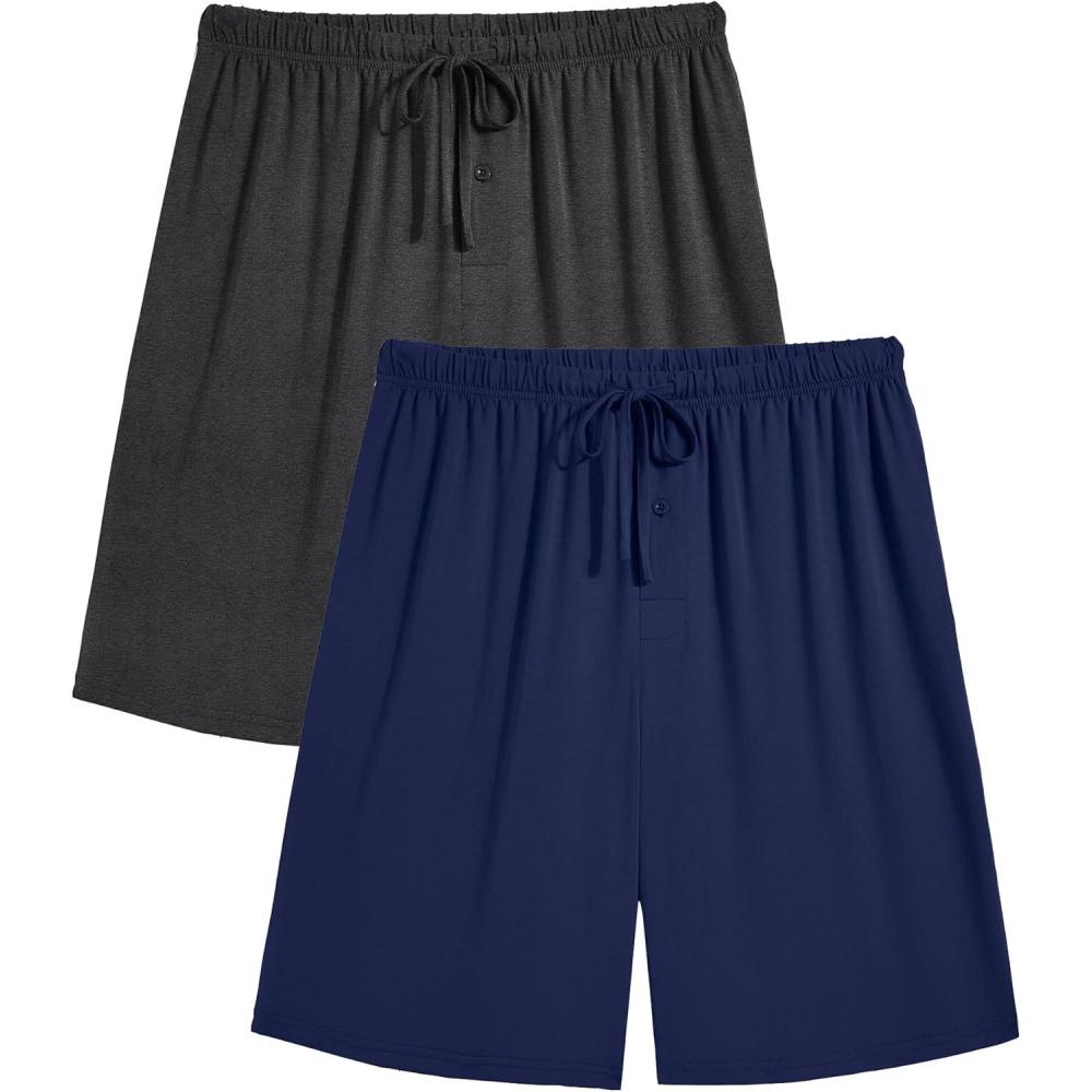 imageEkouaer Mens Pajama Shorts Bamboo Rayon Pj Bottoms Soft Sleep Shorts Soft Drawstring Loungewear With Pockets 2 Pack S3XLBlue and Navy Blue2 Pcs