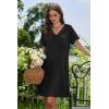Ekouaer Nightgowns for Women V Neck Sleepshirt Short Sleeve Nightdress Lace Trim Night Gown House Dress with Pockets(Black)
