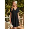 Ekouaer Nightgowns for Women V Neck Sleepshirt Short Sleeve Nightdress Lace Trim Night Gown House Dress with Pockets(Black)