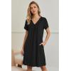 Ekouaer Nightgowns for Women V Neck Sleepshirt Short Sleeve Nightdress Lace Trim Night Gown House Dress with Pockets(Black)