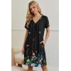 Ekouaer Nightgowns for Women V Neck Sleepshirt Short Sleeve Nightdress Lace Trim Night Gown House Dress with Pockets(Black Flowers)