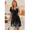 Ekouaer Nightgowns for Women V Neck Sleepshirt Short Sleeve Nightdress Lace Trim Night Gown House Dress with Pockets(Black Flowers)