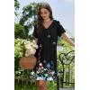 Ekouaer Nightgowns for Women V Neck Sleepshirt Short Sleeve Nightdress Lace Trim Night Gown House Dress with Pockets(Black Flowers)