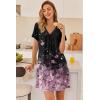 Ekouaer Nightgowns for Women V Neck Sleepshirt Short Sleeve Nightdress Lace Trim Night Gown House Dress with Pockets(Black Sakura)