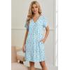 Ekouaer Nightgowns for Women V Neck Sleepshirt Short Sleeve Nightdress Lace Trim Night Gown House Dress with Pockets(Blue Floral)