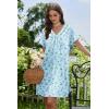 Ekouaer Nightgowns for Women V Neck Sleepshirt Short Sleeve Nightdress Lace Trim Night Gown House Dress with Pockets(Blue Floral)
