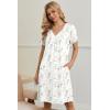 Ekouaer Nightgowns for Women V Neck Sleepshirt Short Sleeve Nightdress Lace Trim Night Gown House Dress with Pockets(Colorful Flowers)