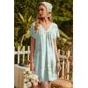 Ekouaer Nightgowns for Women V Neck Sleepshirt Short Sleeve Nightdress Lace Trim Night Gown House Dress with Pockets(Green Daisy)