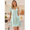 Ekouaer Nightgowns for Women V Neck Sleepshirt Short Sleeve Nightdress Lace Trim Night Gown House Dress with Pockets(Green Daisy)