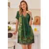 Ekouaer Nightgowns for Women V Neck Sleepshirt Short Sleeve Nightdress Lace Trim Night Gown House Dress with Pockets(Green Flowers)