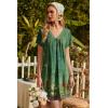 Ekouaer Nightgowns for Women V Neck Sleepshirt Short Sleeve Nightdress Lace Trim Night Gown House Dress with Pockets(Green Flowers)