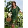 Ekouaer Nightgowns for Women V Neck Sleepshirt Short Sleeve Nightdress Lace Trim Night Gown House Dress with Pockets(Green Flowers)