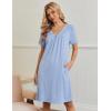 Ekouaer Nightgowns for Women V Neck Sleepshirt Short Sleeve Nightdress Lace Trim Night Gown House Dress with Pockets(Light Blue)